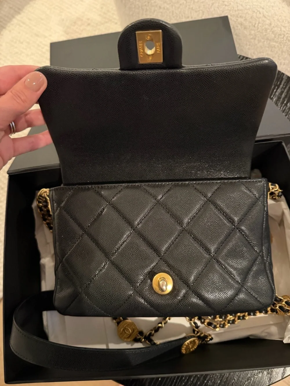 CHANEL Black Quilted Mini Flap Crossbody with Gold Hardware - Picture 3 of 7